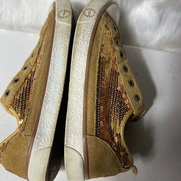 UGG gold sequins & tan leather suede sneakers with sheep skin fur lining… - Picture 6 of 9